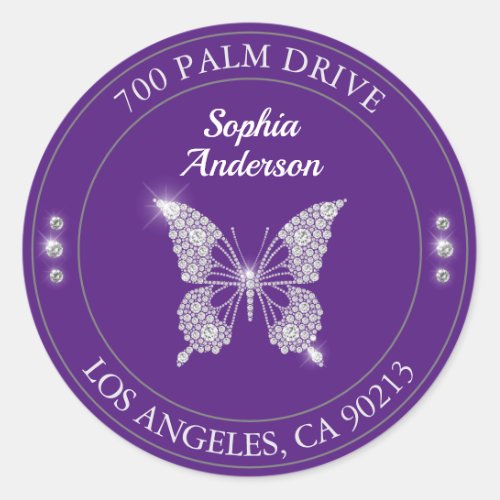 Diamond Butterfly Royal Purple DIY Return Address Classic Round Sticker