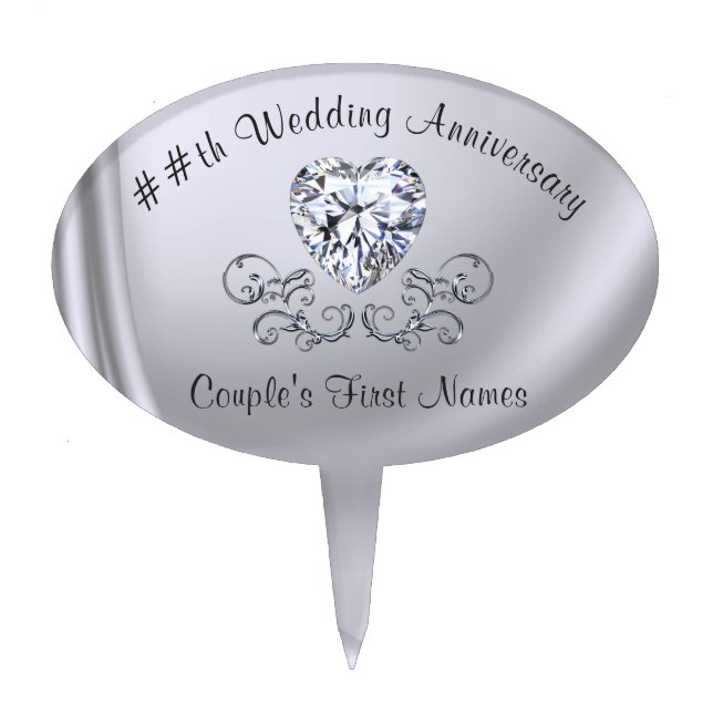 Diamond Cake Topper, Personalized for Anniversary Cake Topper (Front)