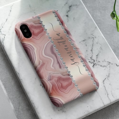 Diamond Calligraphy Name Rose Gold Agate Case_Mate iPhone 14 Case