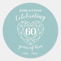 Diamond Heart 60th Wedding Anniversary Stickers, Zazzle