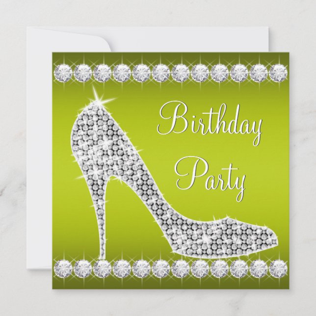 Diamond Celery Green High Heel Shoe Birthday Party Invitation (Front)