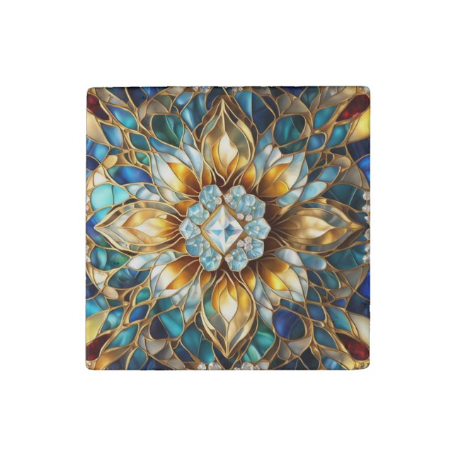Diamond-Centered Metallic Bloom Stone Magnet (Front)