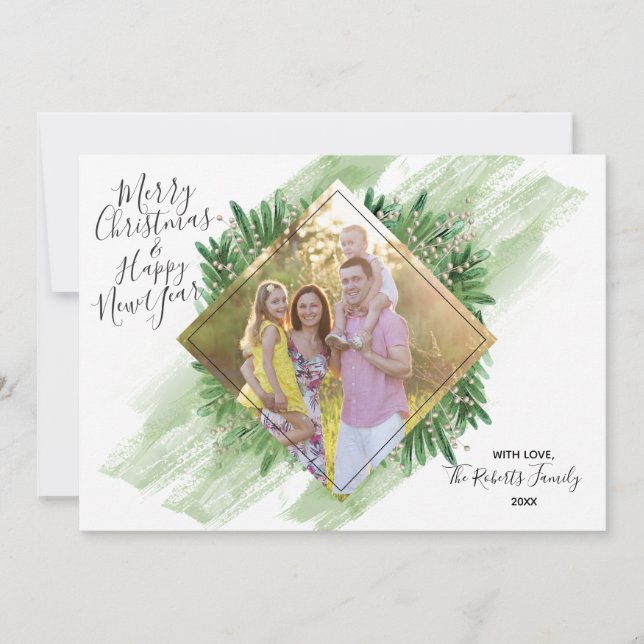 Diamond Centered Pine | Christmas Photo Card (Front)