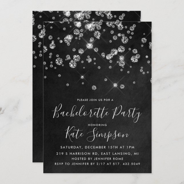 Diamond Chalkboard Bachelortte Invitation (Front/Back)