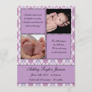 Diamond checkered birth announcement
