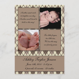 Diamond checkered birth announcement