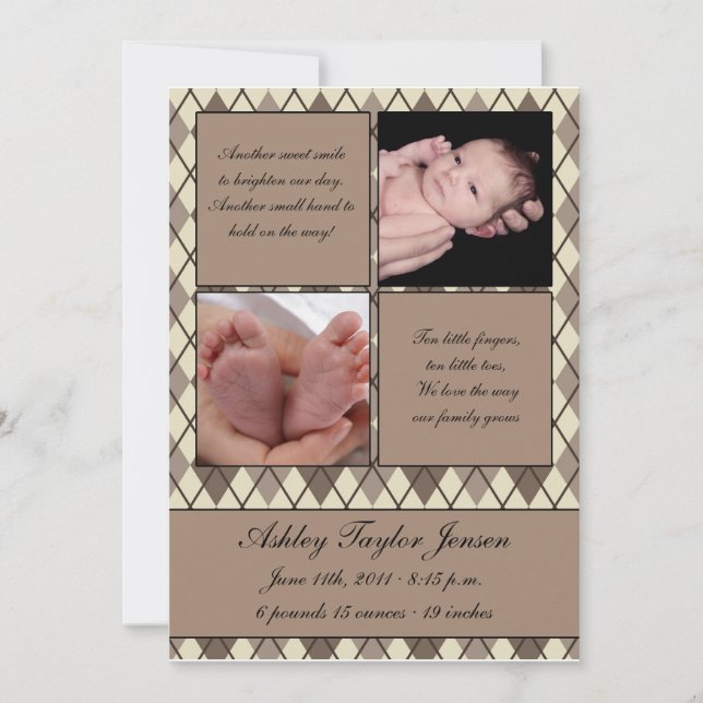 Diamond checkered birth announcement (Front)