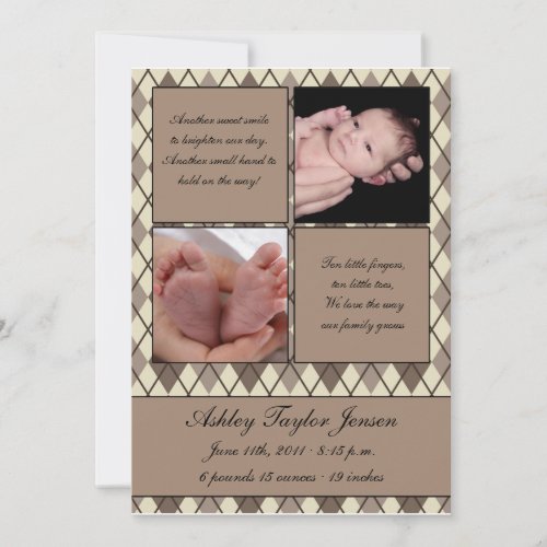 Diamond checkered birth announcement