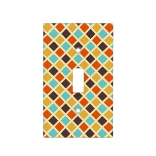 Diamond Checkered Blue Yellow Red Retro Colors Light Switch Cover