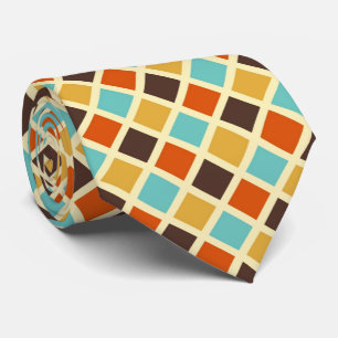 Diamond Checkered Blue Yellow Red Retro Colors Neck Tie