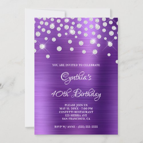 Diamond Confetti Amethyst Satin Foil Ombre Invitation