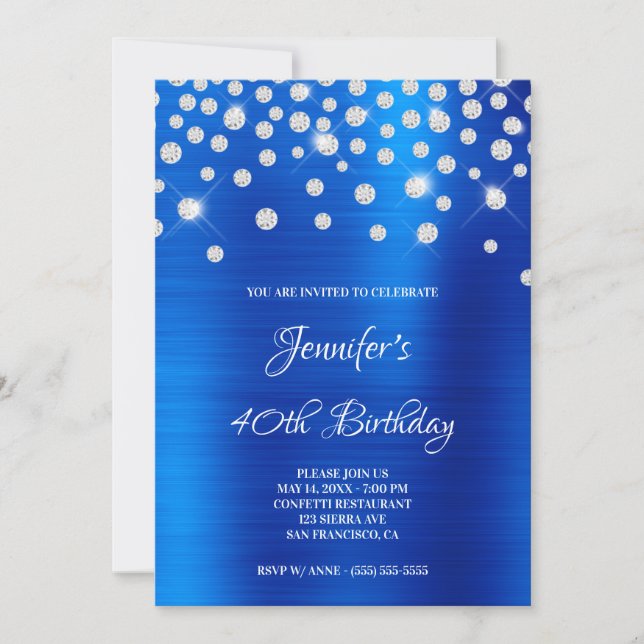 Diamond Confetti Bright Blue Satin Foil Ombre Invitation (Front)