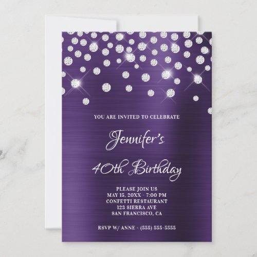 Diamond Confetti Dark Violet Satin Foil Ombre Invitation