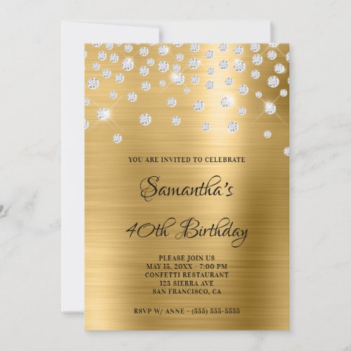 Diamond Confetti Gold Satin Foil Ombre Invitation