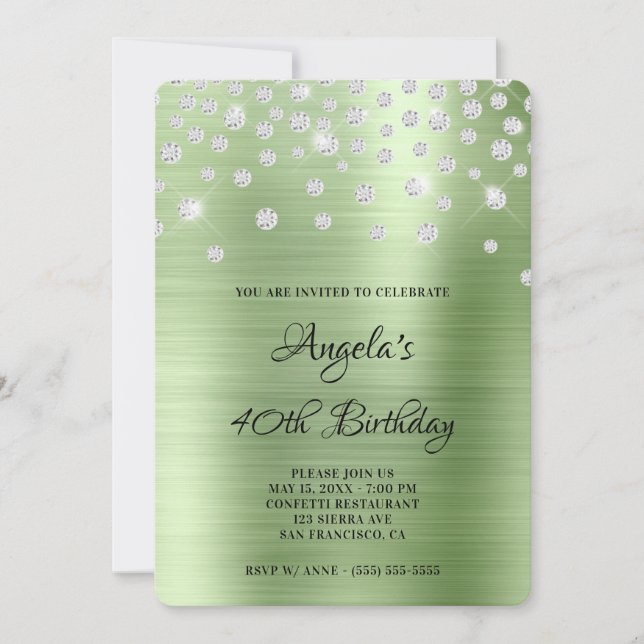 Diamond Confetti Mint Satin Foil 40th Birthday Invitation (Front)