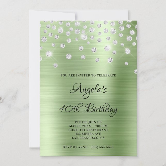 Diamond Confetti Mint Satin Foil Ombre Invitation (Front)