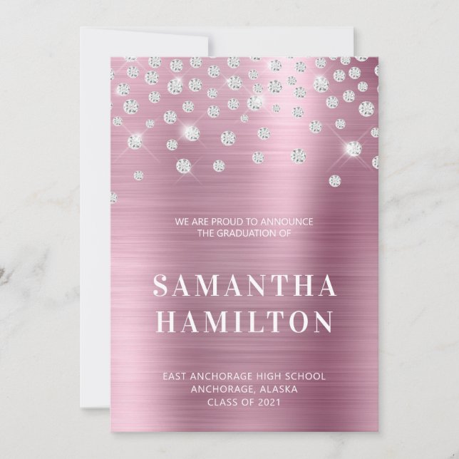 Diamond Confetti Pink Ombre Foil Graduation Announcement (Front)