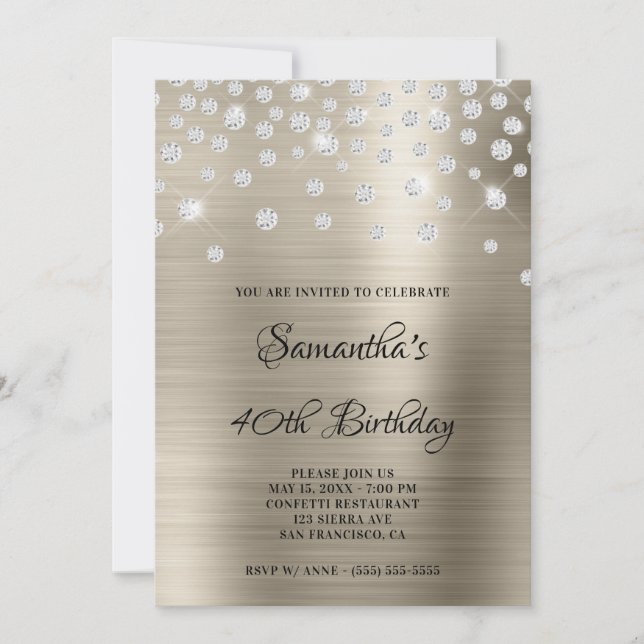 Diamond Confetti Platinum Satin Foil Ombre Invitation (Front)