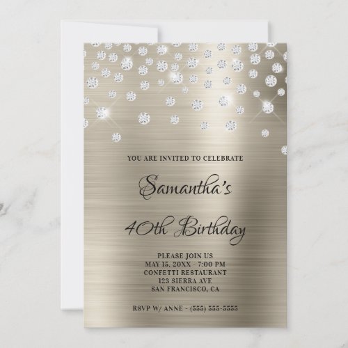 Diamond Confetti Platinum Satin Foil Ombre Invitation