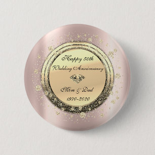 Diamond Confetti Rose Gold50thWedding Anniversary Button