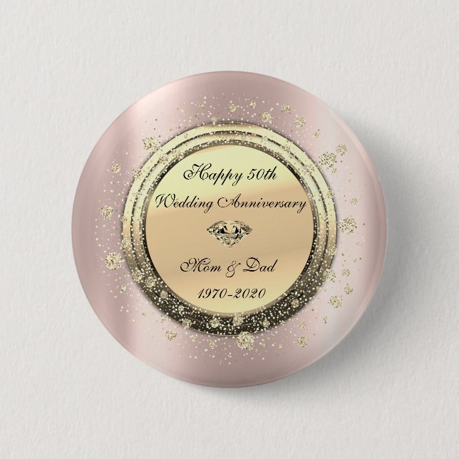 Diamond Confetti Rose Gold50thWedding Anniversary Button (Front)