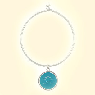 Diamond Crown, Name, Your Message, Teal Bangle Bracelet