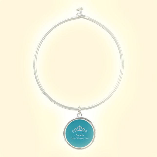 Diamond Crown, Name, Your Message, Teal Bangle Bracelet (Creator Uploaded)
