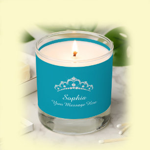 Diamond Crown, Name, Your Message, Teal Scented Candle