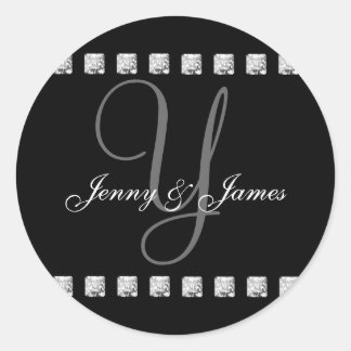 Diamond Crystal Monogram Y Wedding Stickers Black