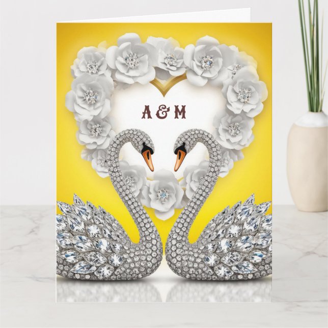 Diamond Crystal Swans Romantic Warm Scene Card (Front)