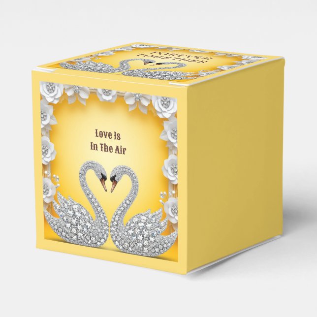 Diamond Crystal Swans Romantic Warm Scene Favor Boxes (Front Side)