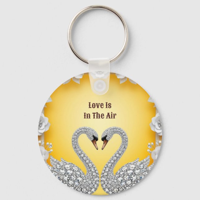 Diamond Crystal Swans Romantic Warm Scene Keychain (Front)