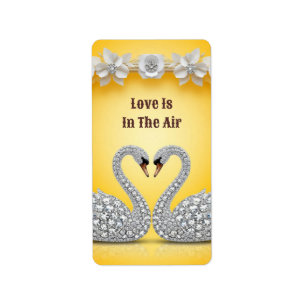 Diamond Crystal Swans Romantic Warm Scene Label