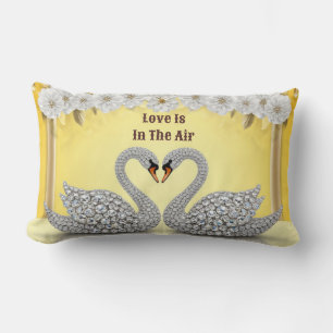 Diamond Crystal Swans Romantic Warm Scene Lumbar Pillow
