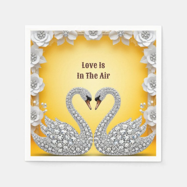 Diamond Crystal Swans Romantic Warm Scene Napkins (Front)
