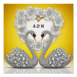 Diamond Crystal Swans Romantic Warm Scene Poster