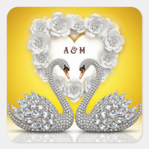 Diamond Crystal Swans Romantic Warm Scene Square Sticker