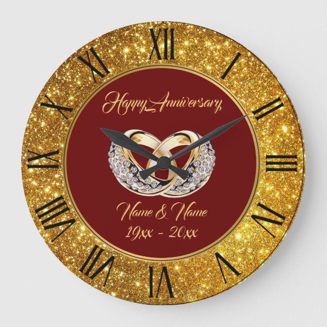 Diamond Customize  Wedding Rings Gold Anniversary Large Clock (Front)