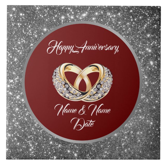 Diamond Customize Wedding Rings Silver Anniversary Ceramic Tile (Front)