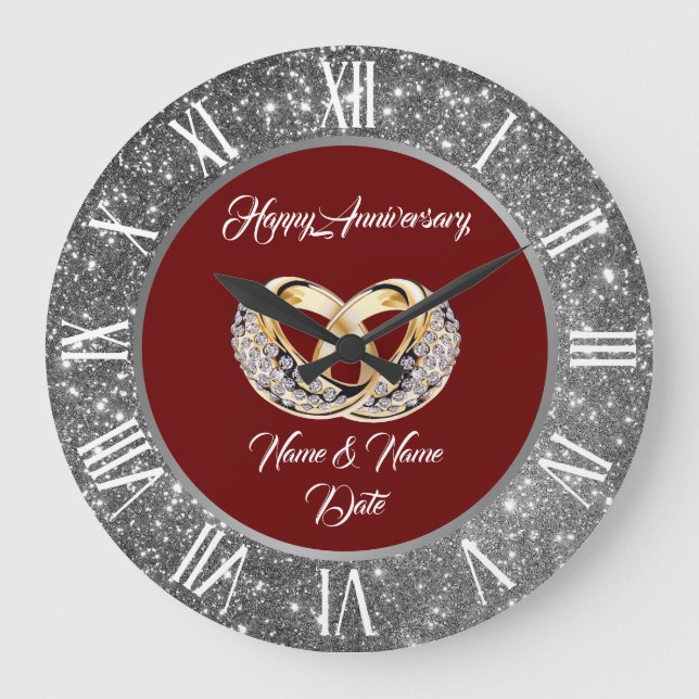 Diamond Customize Wedding Rings Silver Anniversary Large Clock (Front)