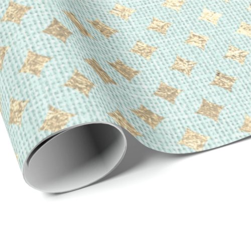 Diamond Cut Foxier Gold Mint Green Pastel Linen Wrapping Paper