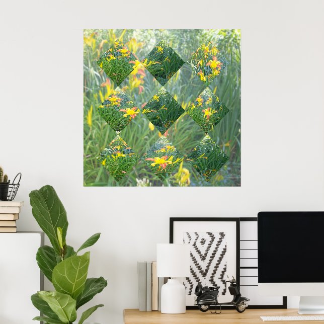 Diamond Cut Yellow Lily Field Geometrical Design, Poster (Home Office)