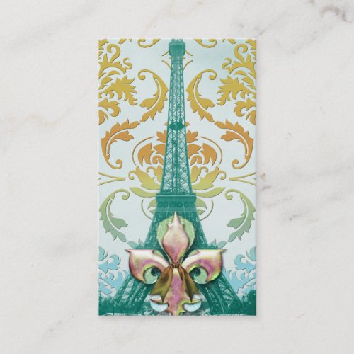 Diamond Damask EIFFEL TOWER in GOLD and TEAL Business Card