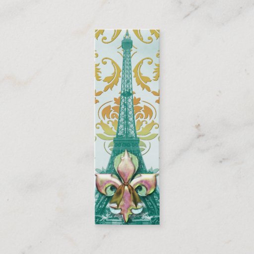 Customizable Diamond Damask, EIFFEL TOWER in Gold &amp; Teal Business Card