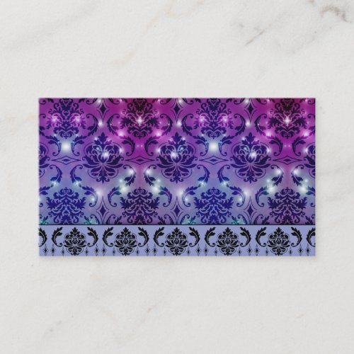 Diamond Damask, FAIRY LIGHTS in Plum and Blue Business Card