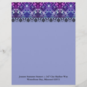 Diamond Damask, FAIRY LIGHTS in Plum and Blue Letterhead