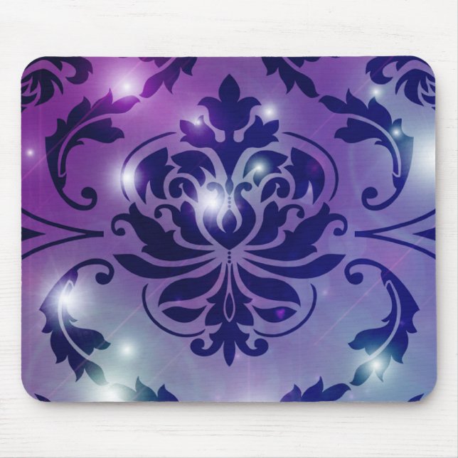 Diamond Damask, FAIRY LIGHTS in Plum & Blue Mouse Pad (Front)
