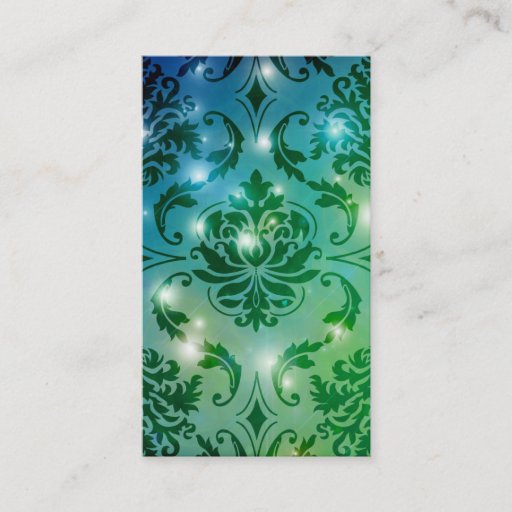 Customizable Diamond Damask, FAIRY LIGHTS in Teal &amp; Green Business Card Template