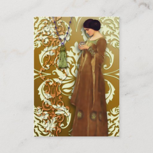 Customizable Diamond Damask, FASCINATION in Gold &amp; Cream Business Card