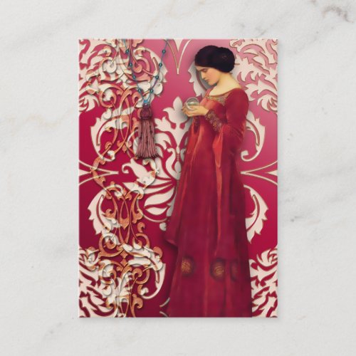 Diamond Damask FASCINATION in Red  Pink Business Card